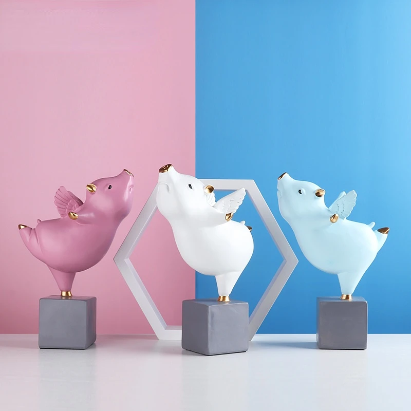 

Cute Little Flying Pig Figurine Resin Statues Sculptures Modern Home Decoration Desk Accessories Bedroom Ornaments Birthday Gift