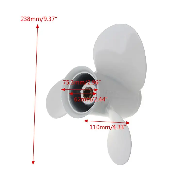 

Boat Outboard Propeller 9 1/4 x 10 Aluminum Alloy For Yamaha 9.9-15HP White 3 Blades 8 Spline Tooth