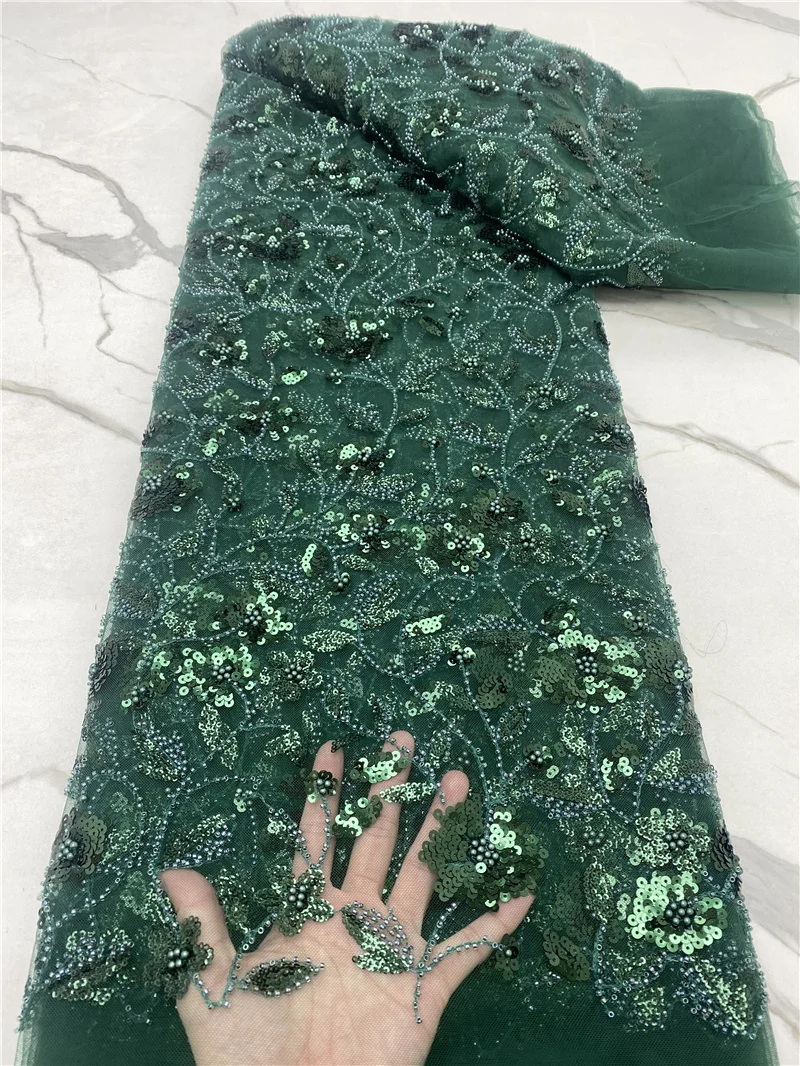 

PGC Luxury Nigerian Tulle Beaded Lace Fabrics 2021 High Quality African French Sequins Lace Fabric For Wedding Dress YA4696B-4