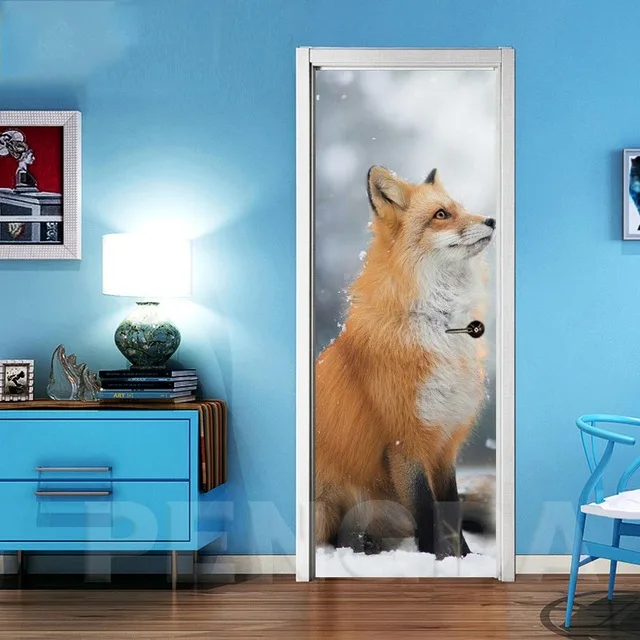 3d наклейка на дверь домашний декор животные лиса самоклеящиеся обновление холст