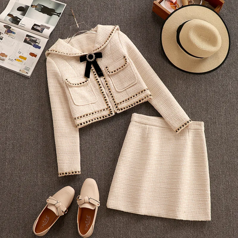 Высококачественный костюм осень зима 2020 новый женский твидовый пиджак короткое