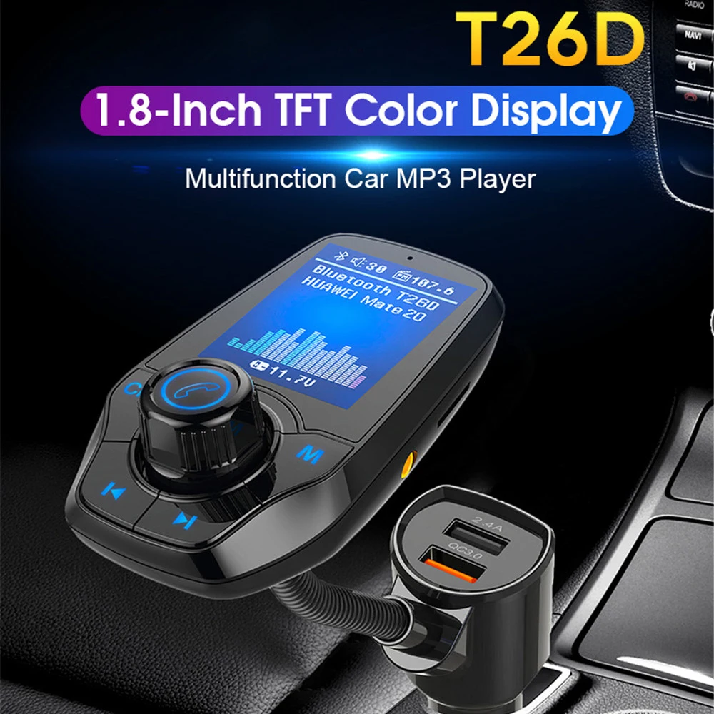 Автомобильный Bluetooth fm-передатчик без рук MP3-плеер цветной большой экран пусковой приемник QC3.0 Bluetooth радио передатчик T26D