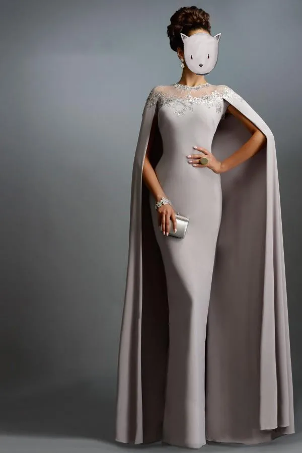 

2019 vestido de madrinha Long Cape Lace Mother of the Bride Dresses Formal Party Plus Prom Gown For Weddings Bride evening dress