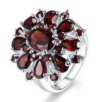 creative fashion silver color inlaid garnet red zircon flower shape ring for women banquet ring jewelry accessories whole sale