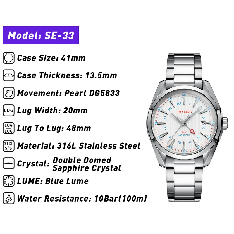 Часы наручные автоматические с сапфировым стеклом 10 бар 100 м|Мужские