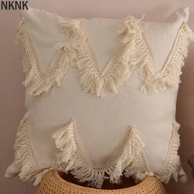 

European Style Four-corner Lace Tassel Cushion Office Lumbar Pillow Cotton Tufted Custom Sofa Pillowcase Chair Pad