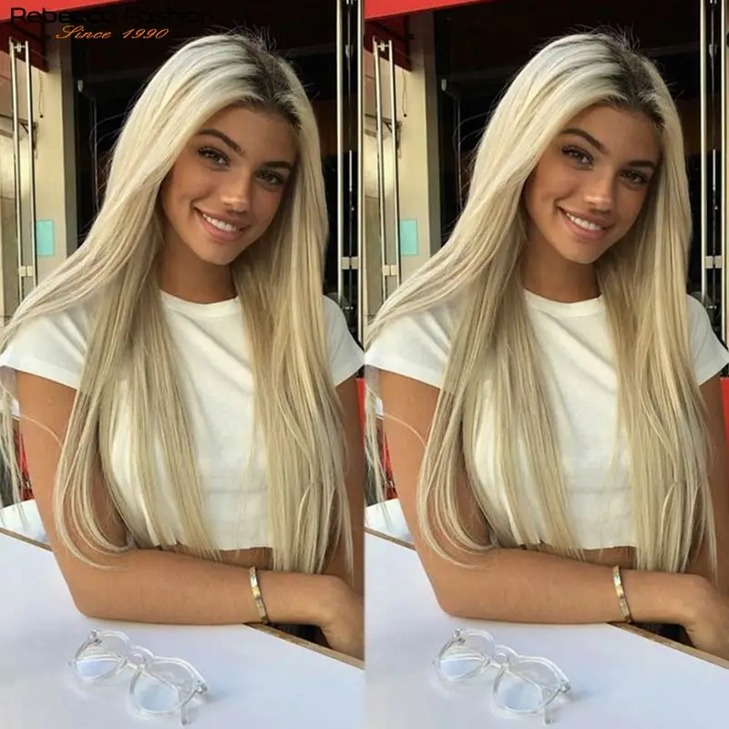 

Rebecca Blonde Wig Lace Front Straight Human Hair Wigs Brazilian Remy Ombre 1B 613 Transparent Lace Front Wigs For Women Natural
