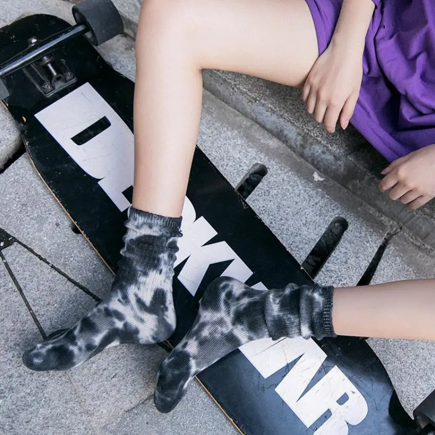 New Arrivals Women Men Tie Dye Printed Socks Cycling Running Jogging Hiking Skating Fashion Couple Gift Sox Colorful 37-42 | Женская