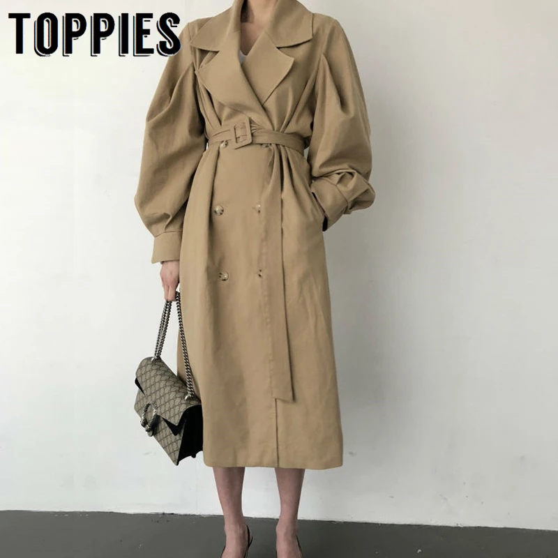 Windbreaker Women Trench Coat Belt Waist Autumn Double Breated Oversize Long Coat Lady Streetwear Korean Outwear