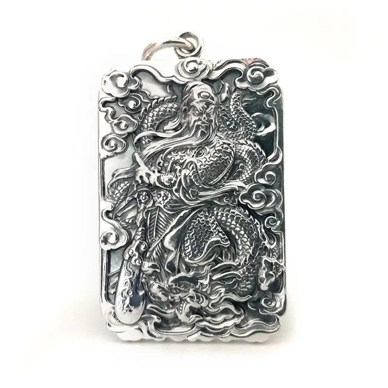 

New Martial God Of Wealth Guan Gong Pendant Domineering Men's Retro Silver Necklace Protecting Safety Jewelry Accessories
