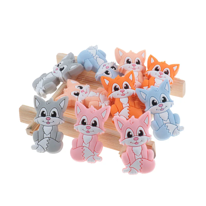 

20pcs Fox Beads Baby Silicone Teether Bead Chewing Beads For Baby Pacifiers For Babies Chain BPA Free Baby Toys Babies Products