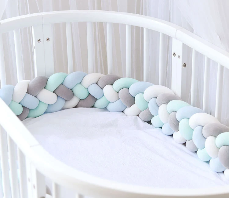 Green Blue 4 Color IMBABY 4 косички 2,2 м детские мягкие бортики для кровати ручной работы в кроватку бампер для новорожденных кровать бампер мягкая тесьма декор для детской комнаты - Цвет: Green Blue 4 Color