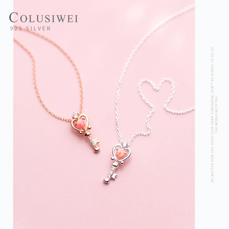 Colusiwei Fashion 925 Sterling Silver Colorful Opal Luxury Exquisite Key Pendant for Women Link Chain Korea Style Fine Jewelry | Украшения