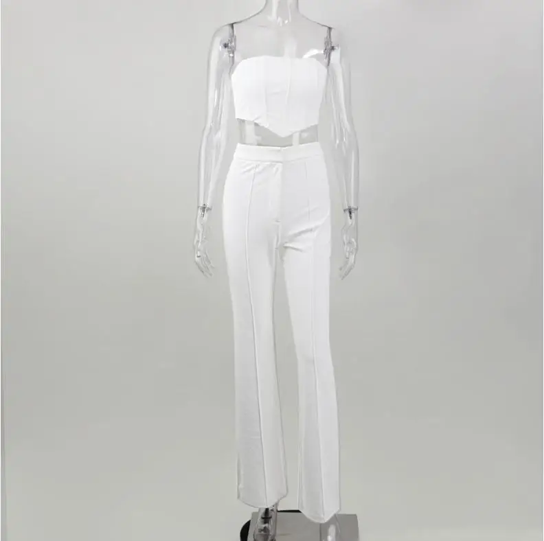 

tracksuit women 2021 Strapless Corset Crop Top and Flare Pants suit female High Waist Women Sexy Casual Legging 2 Piece Set