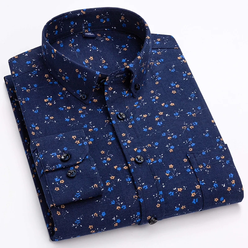 Print Cotton Oxford Shirts for Men Floral Long Sleeve Plus Size 7xl Man Casual Shirts Regular Fit with Front Pocket  Autumn New
