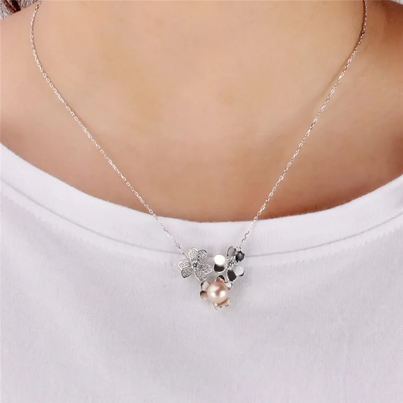 

CLUCI Authentic 925 Silver Flower Pendant Necklace for Women Zircon Jewelry Romantic Adjustable With Lobster Clasp SN058SB