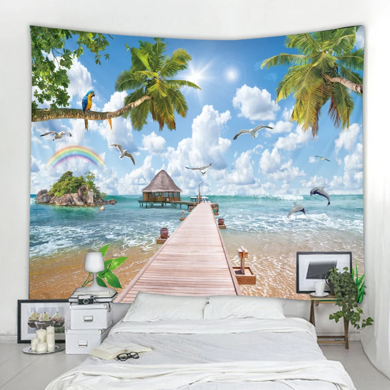 Seascape Plaza tapestry bedroom decoration beautiful landscape painting | Дом и сад