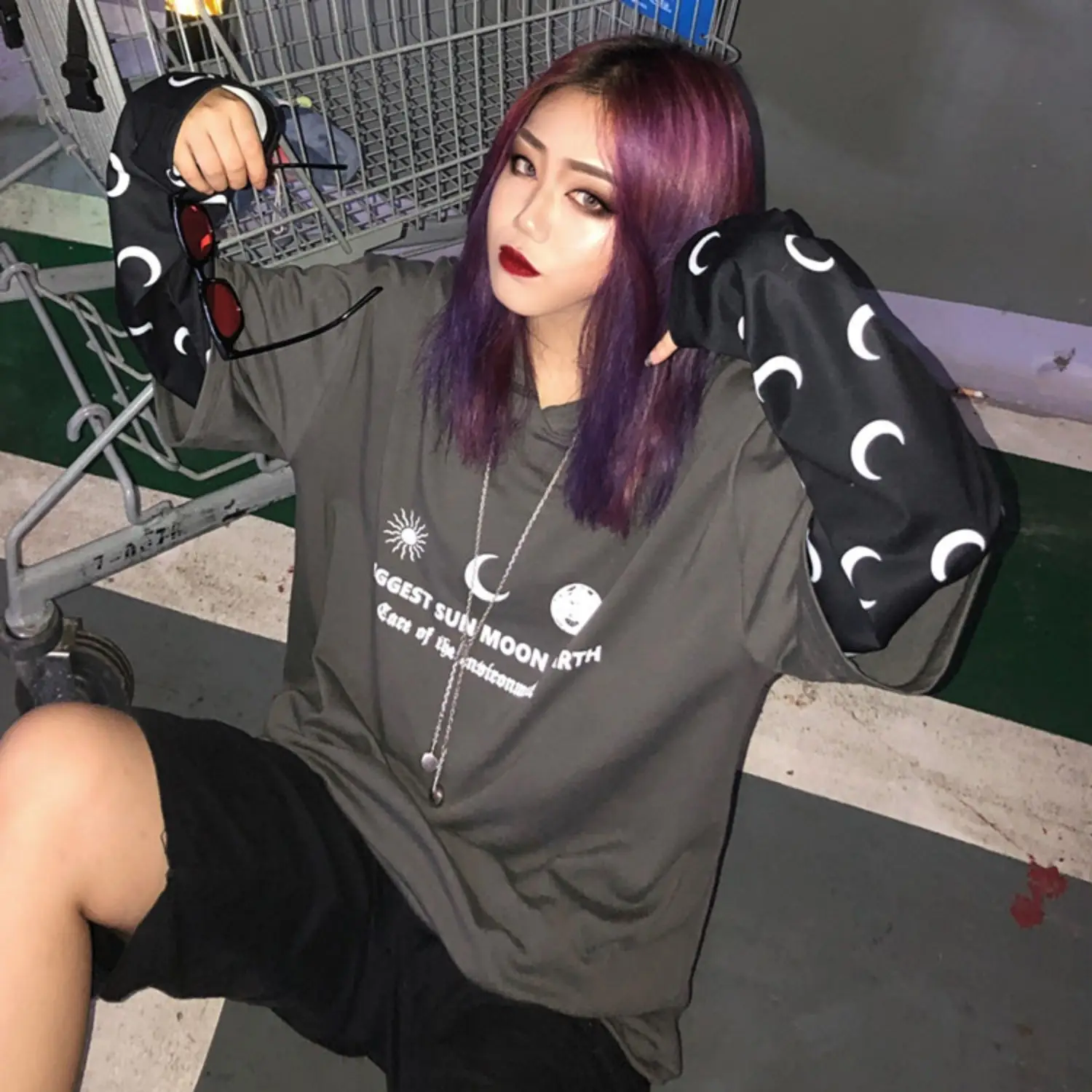 Harajuku уличная Винтажная Футболка для женщин, одежда, осень, корейский Ulzzang, с принтом, с капюшоном, Футболки женские, полный поддельные два топа