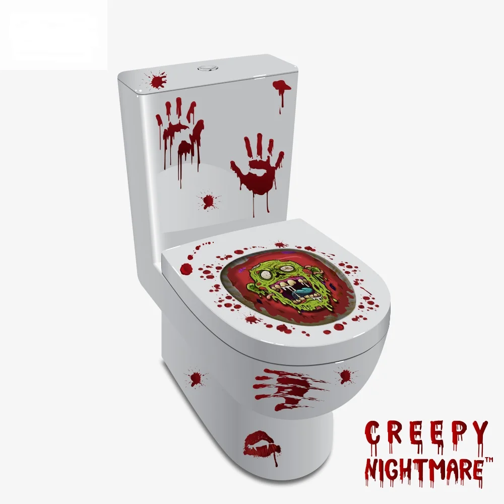 

Horror Biochemcial Zombies Toilet Glass Window Sticker Home Decor Removable Halloween Living Room Classroom Decoration Wallpaper