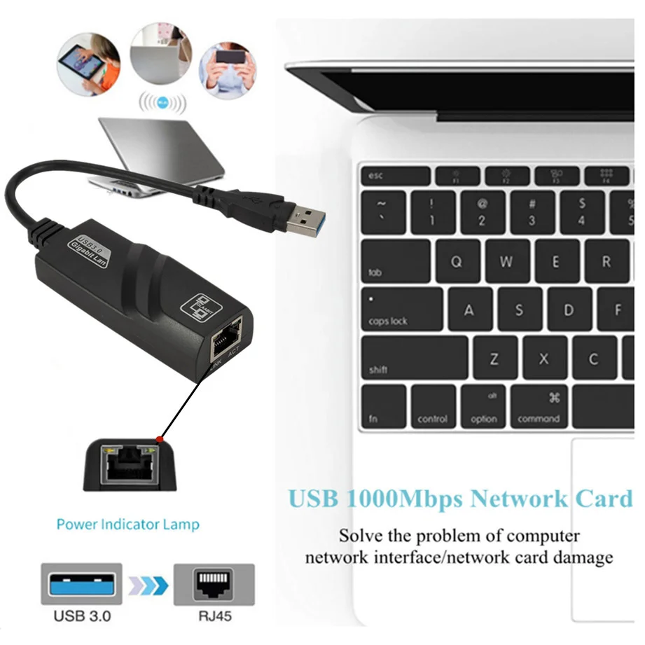 Адаптер USB Gigabit Ethernet с 3 портами 0 хаб на сетевую карту Rj45 Lan для Macbook Mac Desktop + Кабель