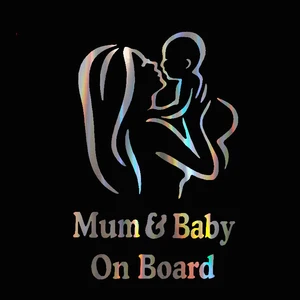 1pc Mum and Baby on Board Car Safety Warining Stickers Creative Figure Window Decal Styling Reflective Waterproof Paster 12*18cm