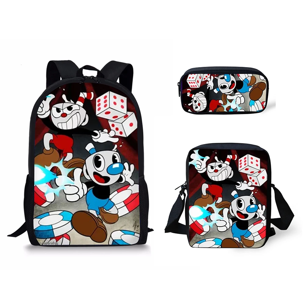 HaoYun Fashion 3PCs/Set Children's Backpack Hot Game Cuphead Muhman Pattern Students Book Bags Anime Teenagers Travel Backpack