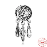 2021 real 925 sterling silver feather dreamcatcher charm beads fit original brand charms bracelet women diy fine jewelry gifts