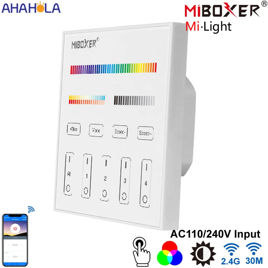 

Светодиодный пульт дистанционного управления Miboxer, 2,4 ГГц, 220 В, сенсорный Радиочастотный пульт дистанционного управления Mi светильник Rgb Rgbw ...