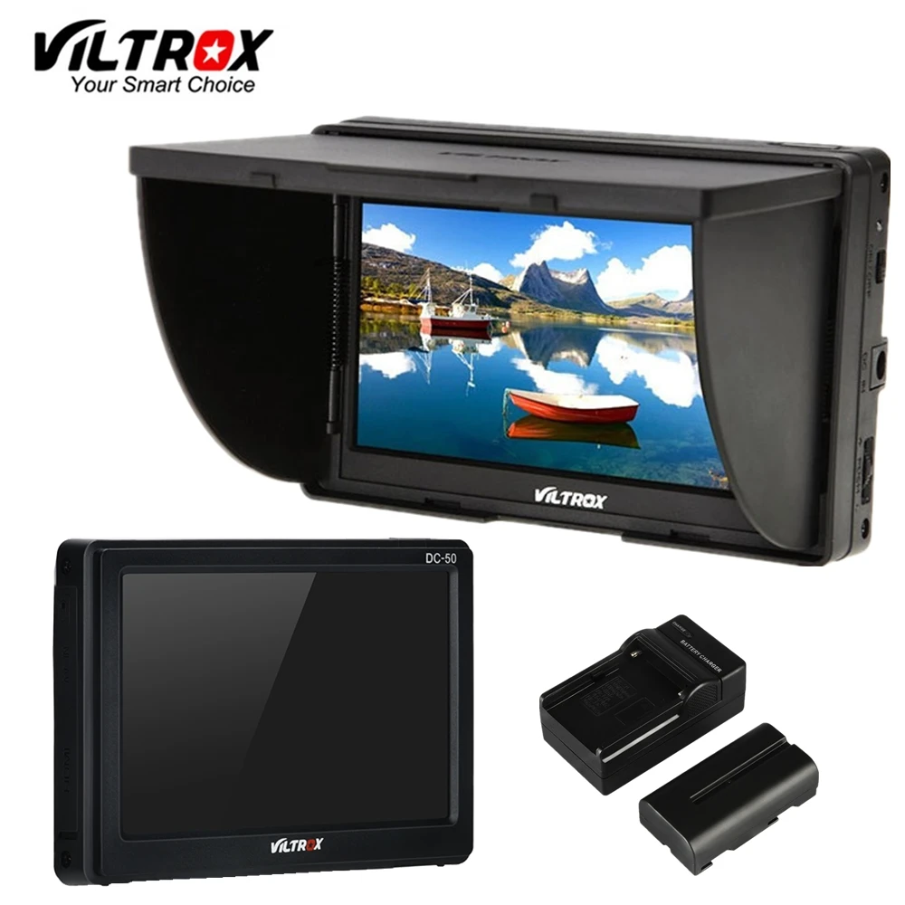 

Видеомонитор для камеры Viltrox DC-50, 5 дюймов, полевой ЖК-дисплей DSLR TFT, HDMI, совместим с зарядным устройством для Аккумуляторов Canon, Nikon, Sony