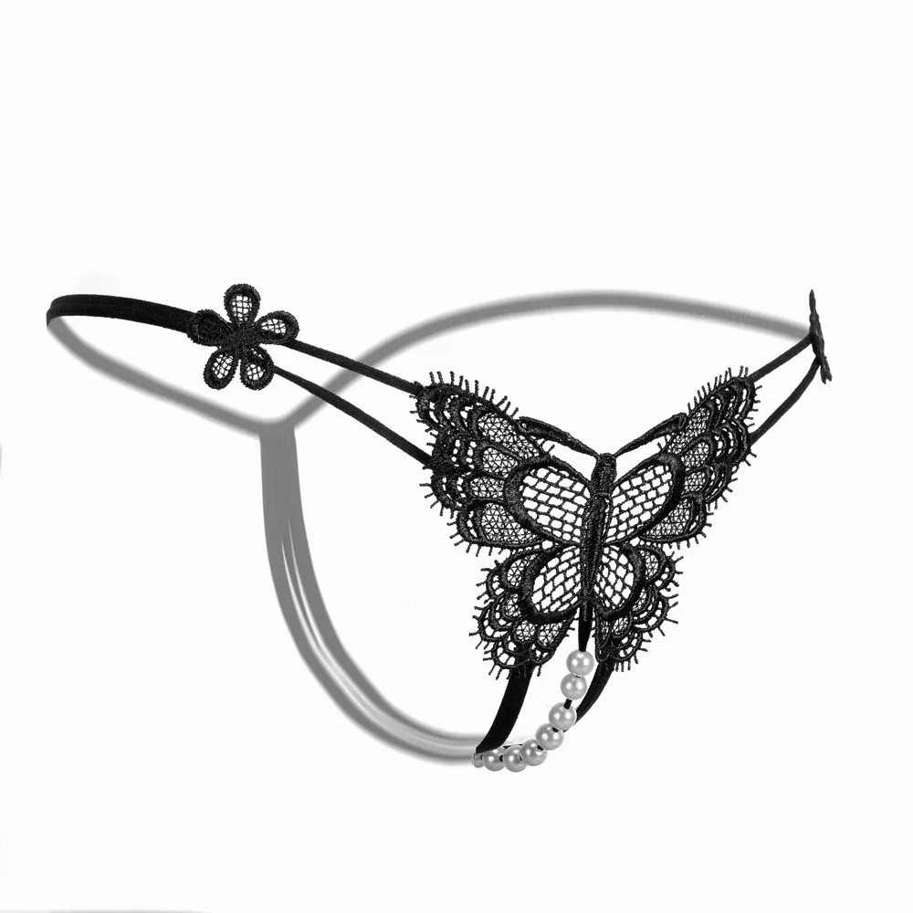 

2021 Women Sexy Butterfly Thongs Underwear Lace Transparent Panties Pearl Open Crotch Sexy Lingerie G String q4