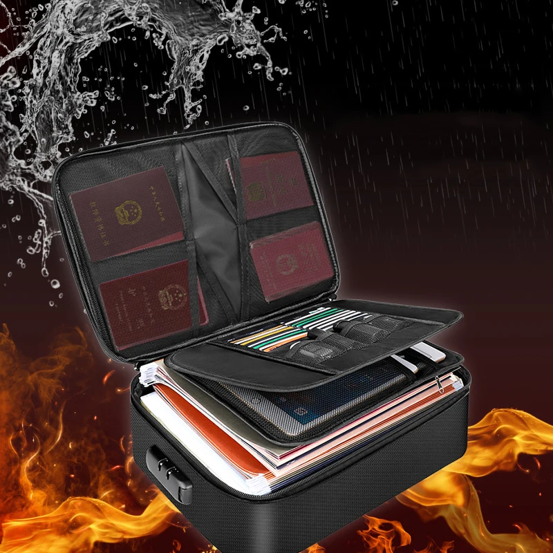 

Men Travel Fireproof Briefcase Large Capacity Document Storage Bag Waterproof IPad Passport Pouch Office Business Organize Tote