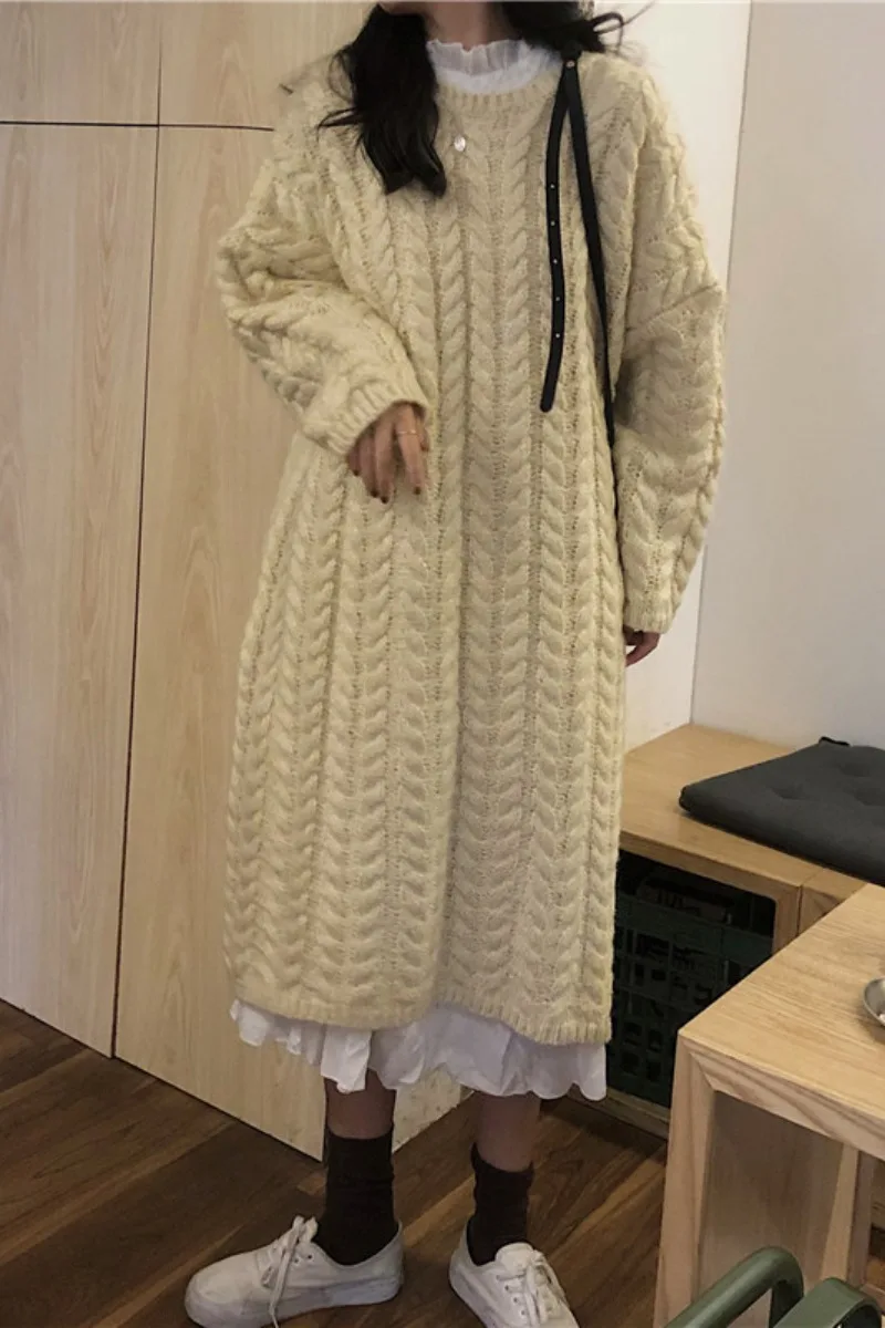 

Twist Sweater Jacket Women's Autumn Winter 2020 New Korean Lazy Style Loose Medium Length Long Sleeve Sweater