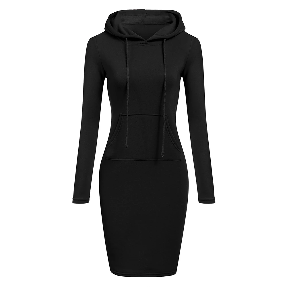 Осенне зимнее Повседневное платье женская одежда простое с капюшоном и карманом