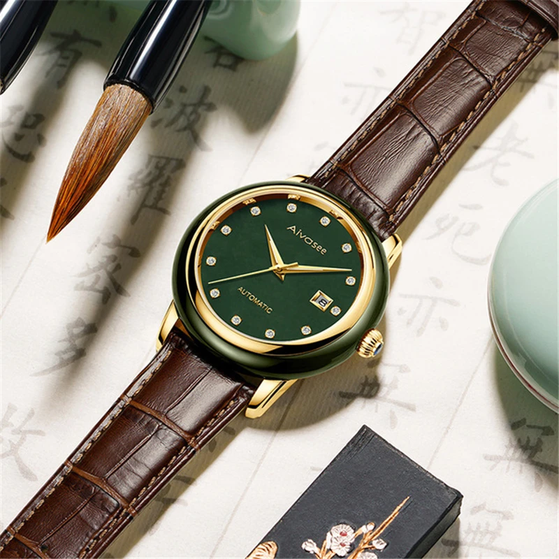 

2020 New Fashion Brand Couple Watch Natural 100% Jade Watch Men Automatic Mechanical Creative Unique Classic Gift Women Watches