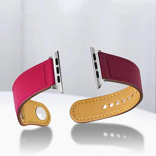 Ремешок из натуральной кожи для Apple Watch Band 38 мм 42 мм двухцветный браслет для Iwatch 1 2 3 4 5 44 мм 40 мм аксессуары петля - Цвет ремешка: pink-red