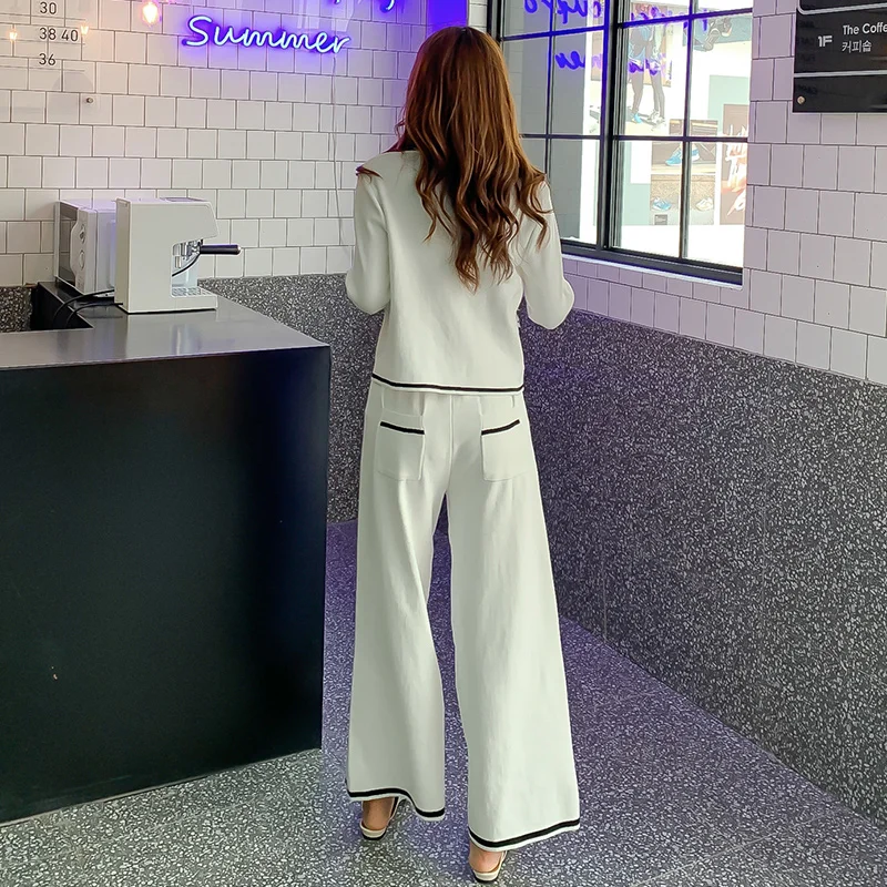 2019 трикотажные костюмы женские осенние широкие брюки + наборы свитеров для