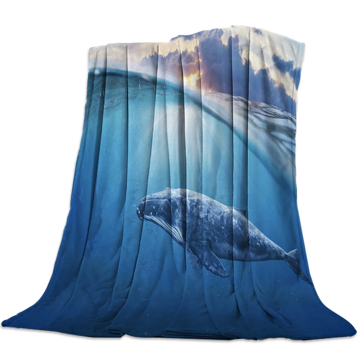 Фланелевое флисовое покрывало для кровати с голубыми натуральными животными и