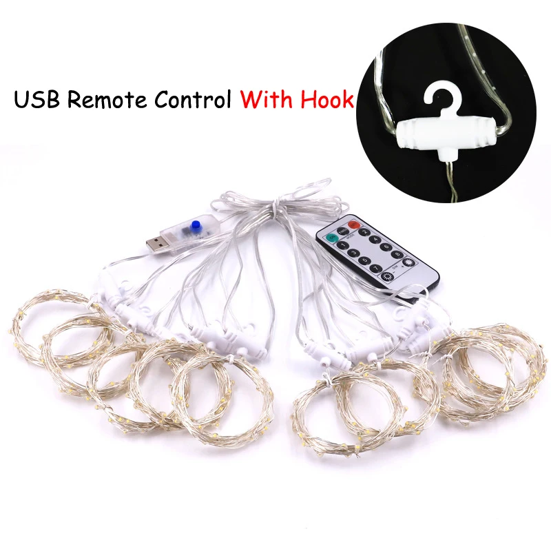 3x1/3x3 м USB светодиодный сосулька гирлянды рождественские сказочные огни 8 режимов Светодиодный оконный занавес огни для DIY гирлянда садовое украшение - Испускаемый цвет: with hook