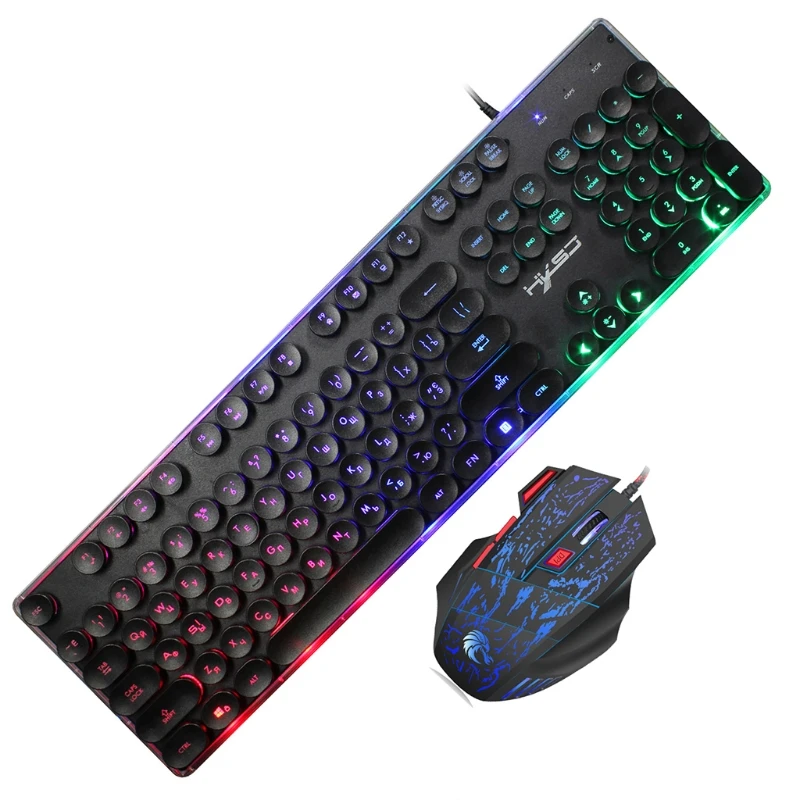 

KX4A 5500dpi Wired Rainbow Backlit Russian Ergonomic Gaming Keyboard and Mouse Combo Mechanical Feel Colorful Luminous Combo