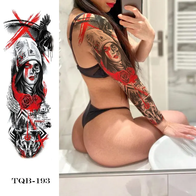 Рукав Татуировка тигр череп водостойкая временная татуировка наклейка Бог