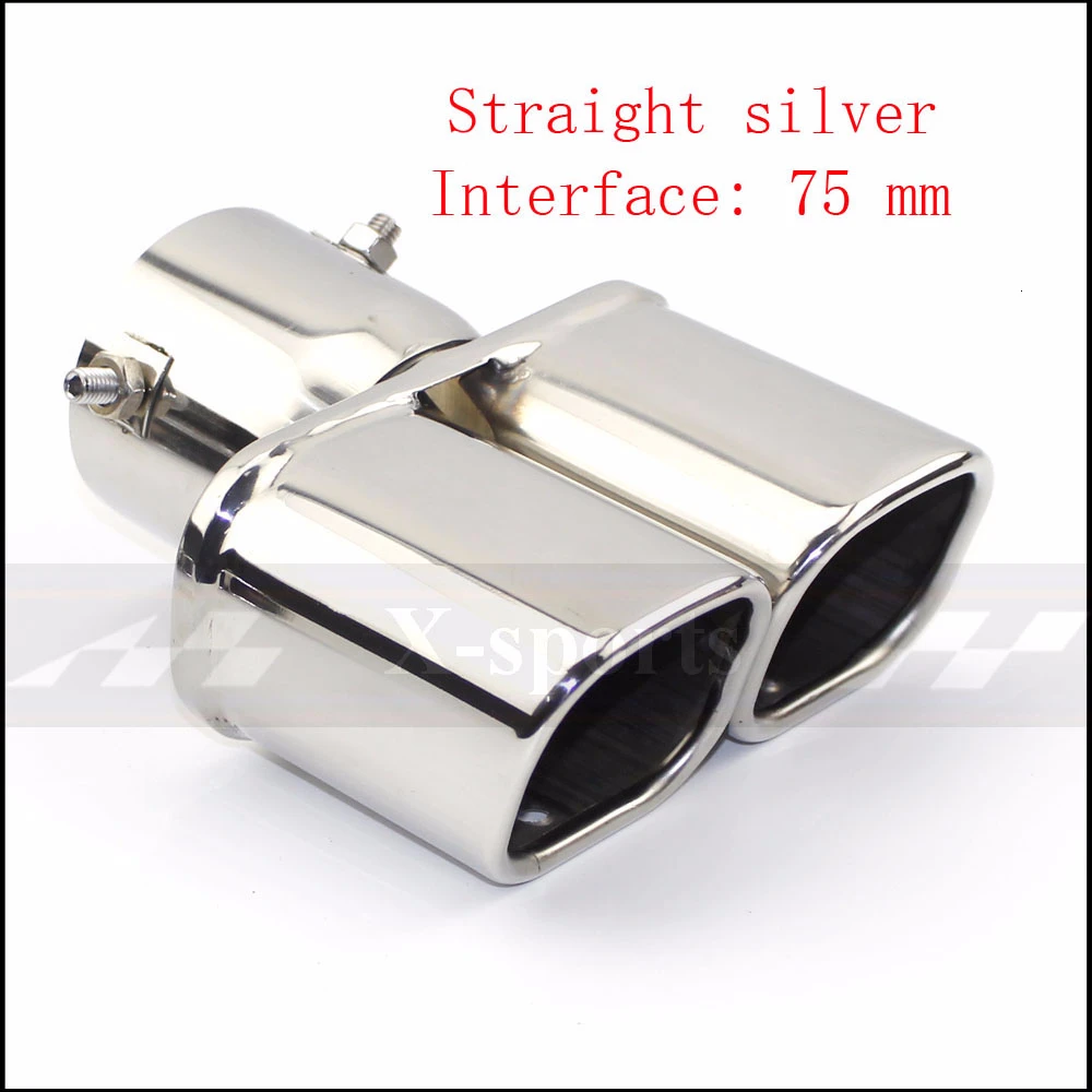 straight silver 75MM Выхлопная труба глушителя выхлопной трубы выпускное сопло конец Универсальный нержавеющая сталь Обычный конец Одна замена два двойной Выход ID 60 мм 75 мм - Цвет: straight silver 75MM