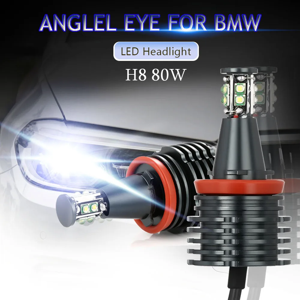 Светодиодсветодиодный лампы для противотуманных фар H8 80 Вт 6000 лм без ошибок Angel Eye