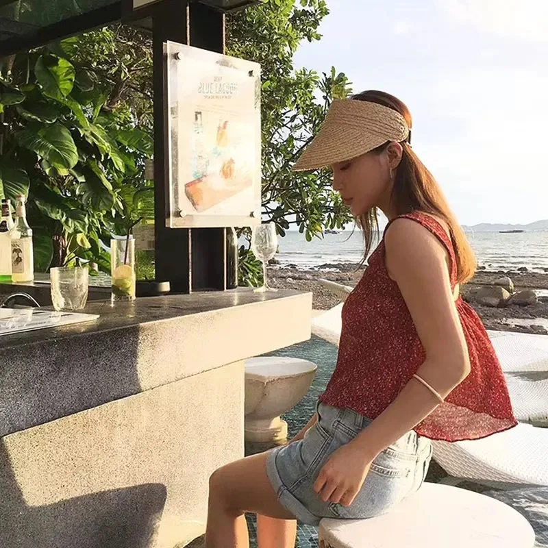 

Hat female Sharafi straw hat fashion empty hat seaside holiday beach sun hat Korean version of the sun hat