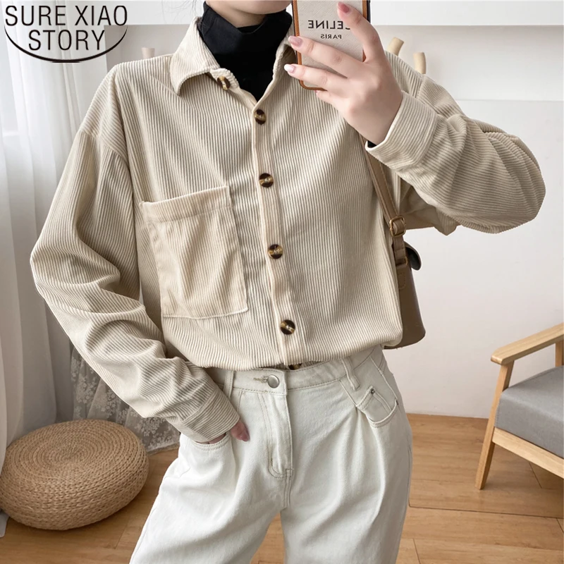 

Fashion Corduroy Jacket Women Vintage Coat 2021 Autumn Clothes Jackets Ladies Hong Kong Style Single Breasted Cardigan 11880