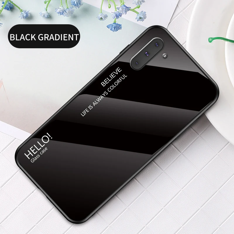Black Градиентный чехол из закаленного стекла для телефона для samsung Примечание 10 плюс A70 A50 A80 S8 S9 S10 плюс S10e Note 9 8 S7 край A8 A6 плюс A7 чехол - Цвет: Black