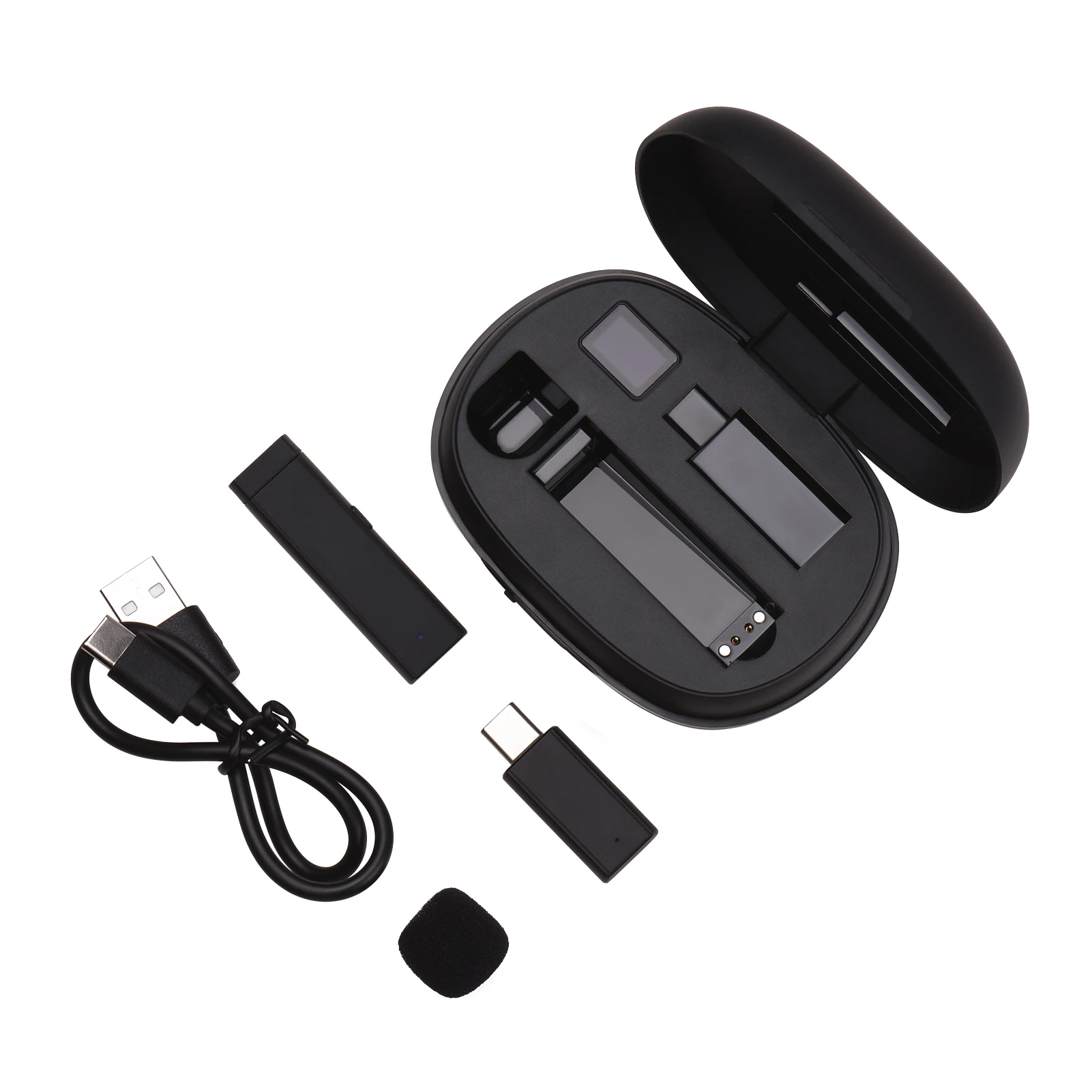 

Mini Clip-on Lavalier Omnidirectional Microphone Smart Noise Cancelling Mic Transmitter Receiver with Charging Case Type-C Port