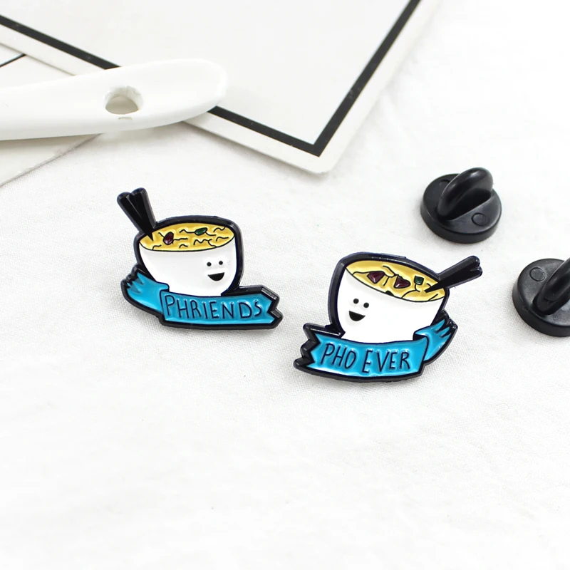 Мультфильм белая чаша эмаль брошь PHRIENDS PHO MAI баннер лента японская каша футболка