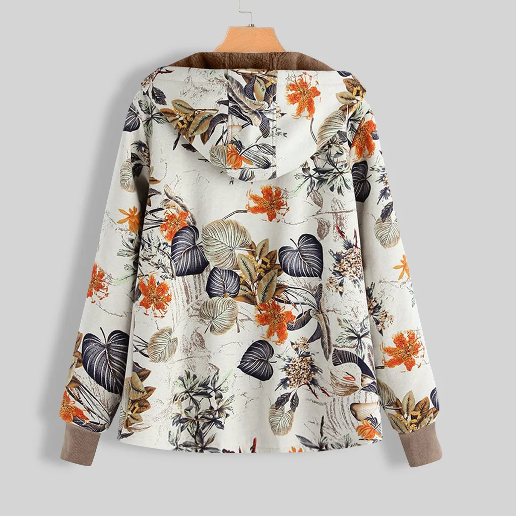 Женское пальто с принтом зимнее теплое винтажное карманами капюшоном Женская