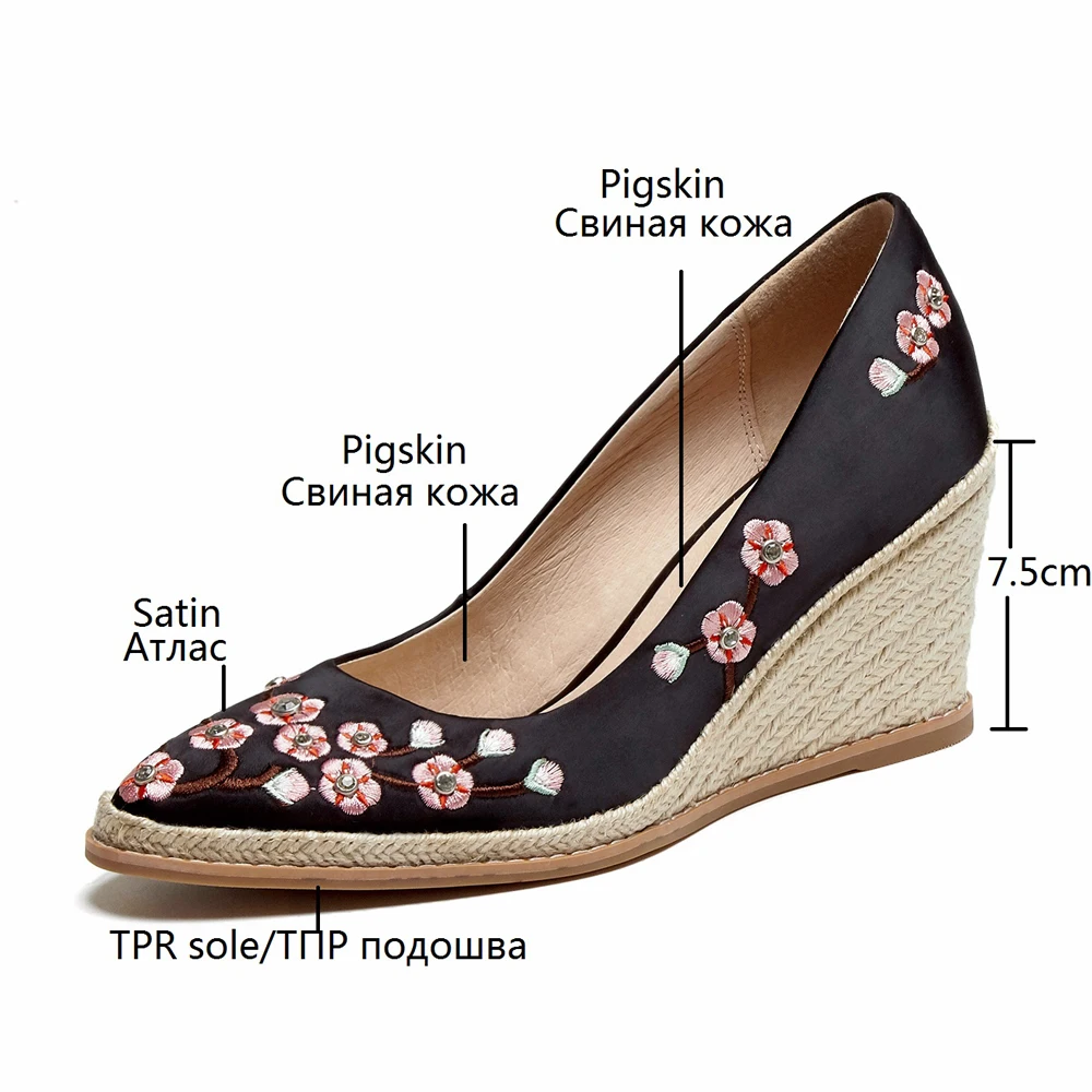 

Fashion Spring/Summer Women Satin Embroidery Pumps Woman Wedges Shoes Girls High Heels Ladies Platform Shoes Black/Beige 34-39