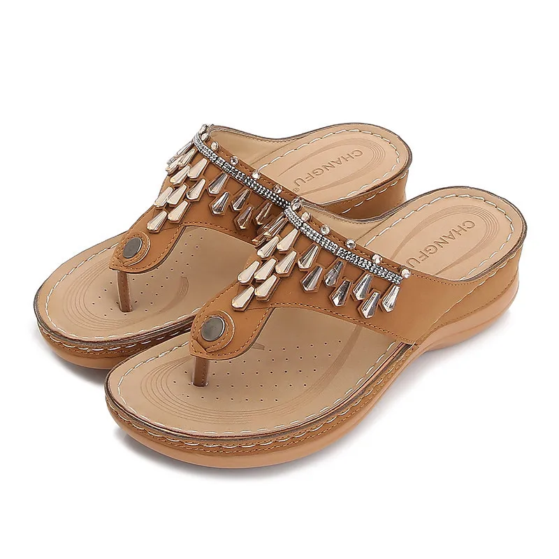 

Flip Flops Platform Clogs Wedge Sandals Elastic Band Fashion Womens Shoes 2021 Suit Female Beige Summer Heels Med Corrective Sli
